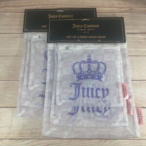 Lot of 2 Juicy Couture Set of 3 Mesh Wash Bags purple Checkered Laundry Bag NWT